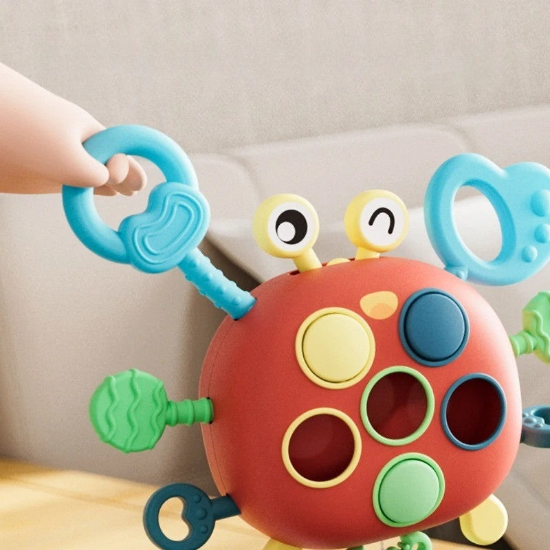 CleverCrawl – Silicone crab toy with looped pull strings and molded pressure points 3