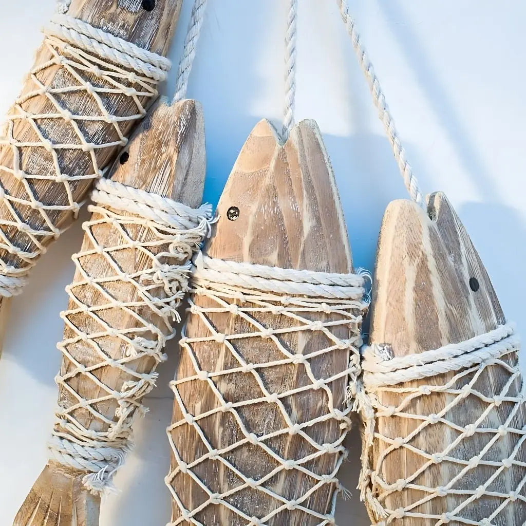 wooden fish decor, coastal wall art, nautical wall hanging 