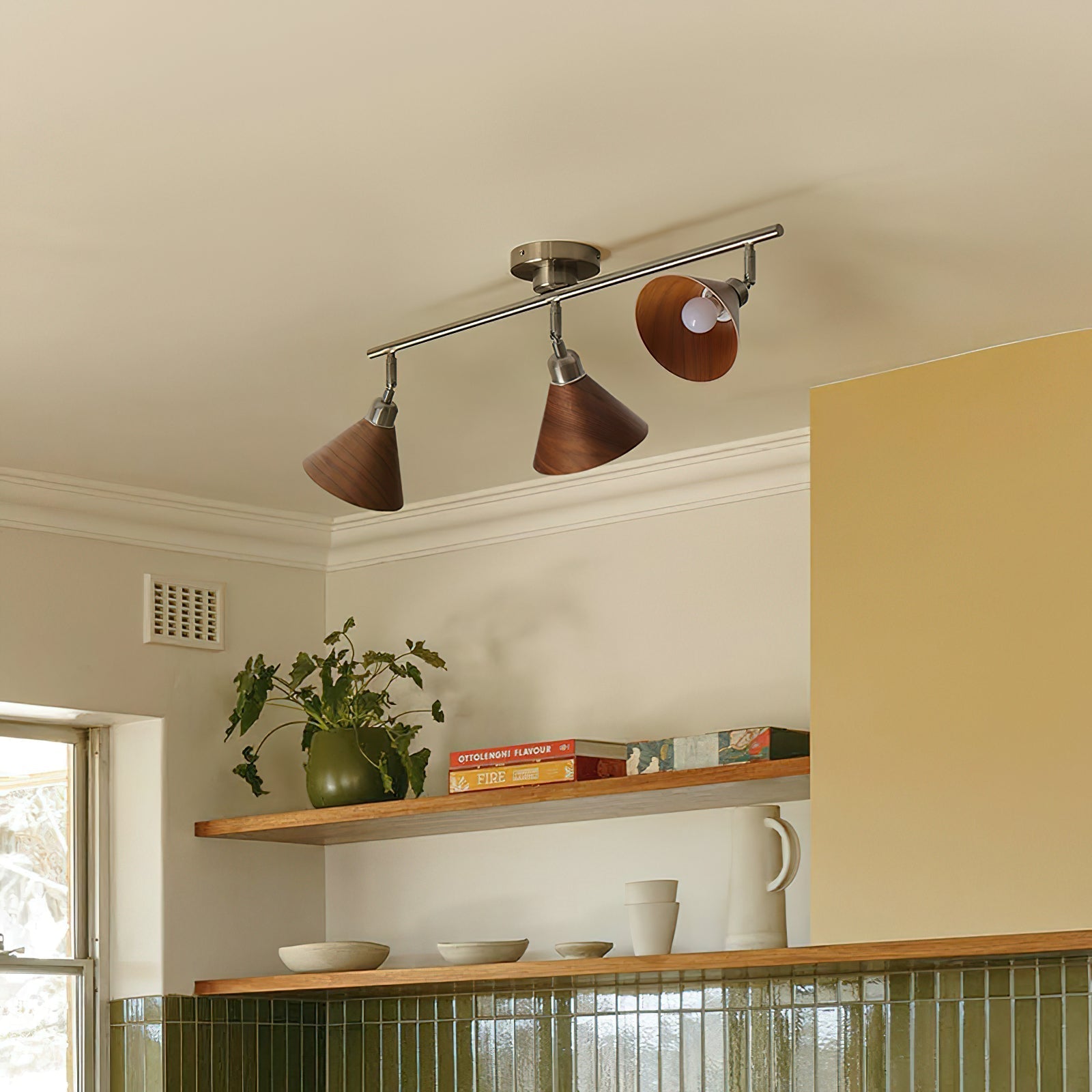 Conistra | Modern Adjustable Flush Mount Ceiling Light with Natural Wood Finish 3