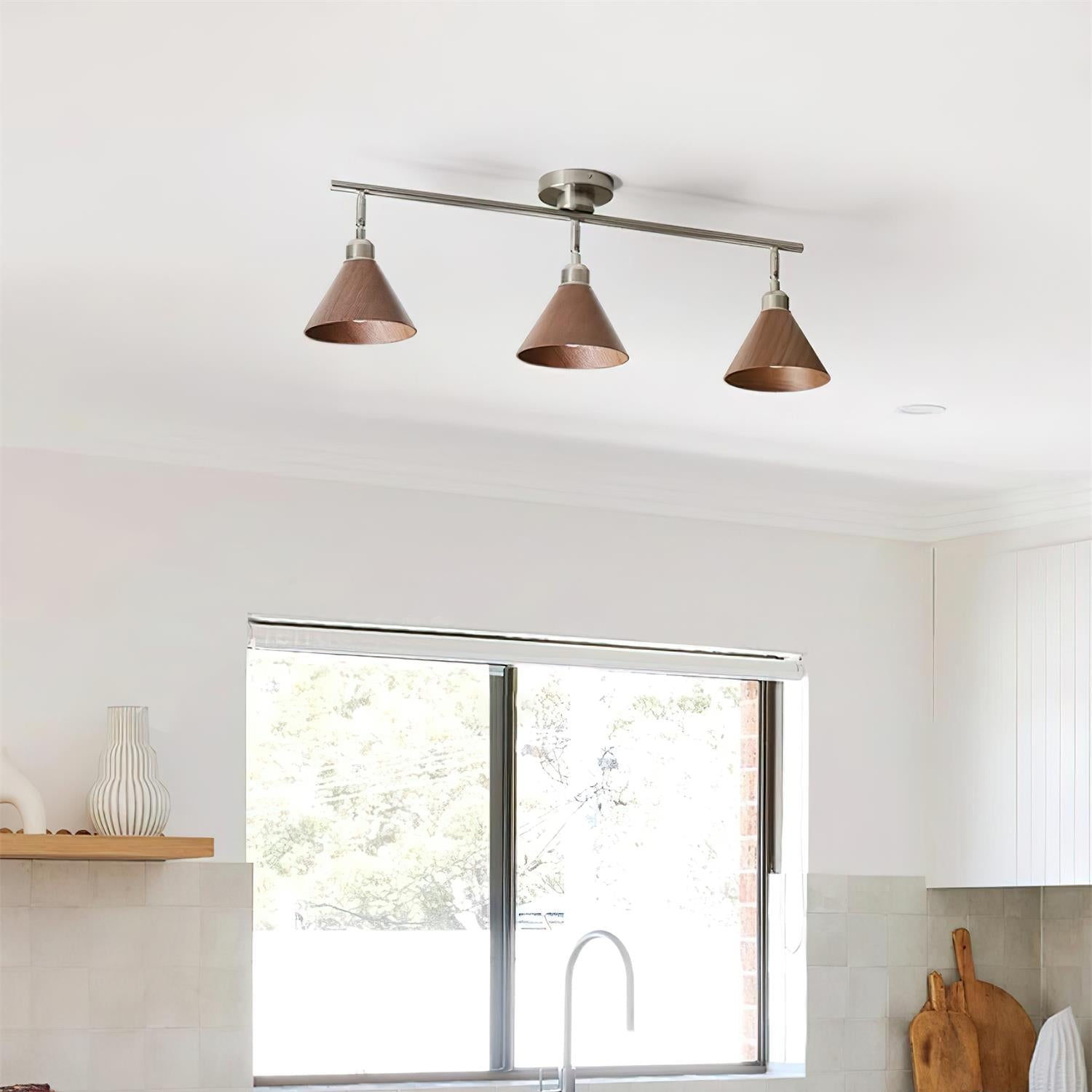 Conistra | Modern Adjustable Flush Mount Ceiling Light with Natural Wood Finish 4