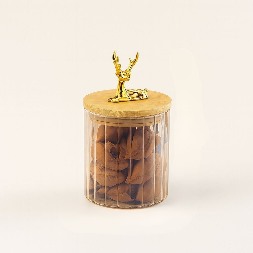 Tall Brown Glass Storage Container – Decorative Stripe Jar - Lusomart