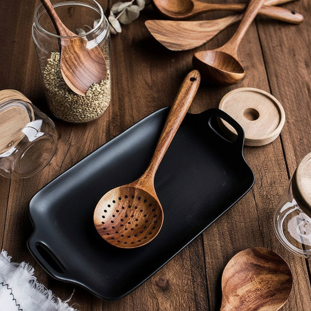 Natural Wood Kitchen Utensil Set Durable Cooking Tools