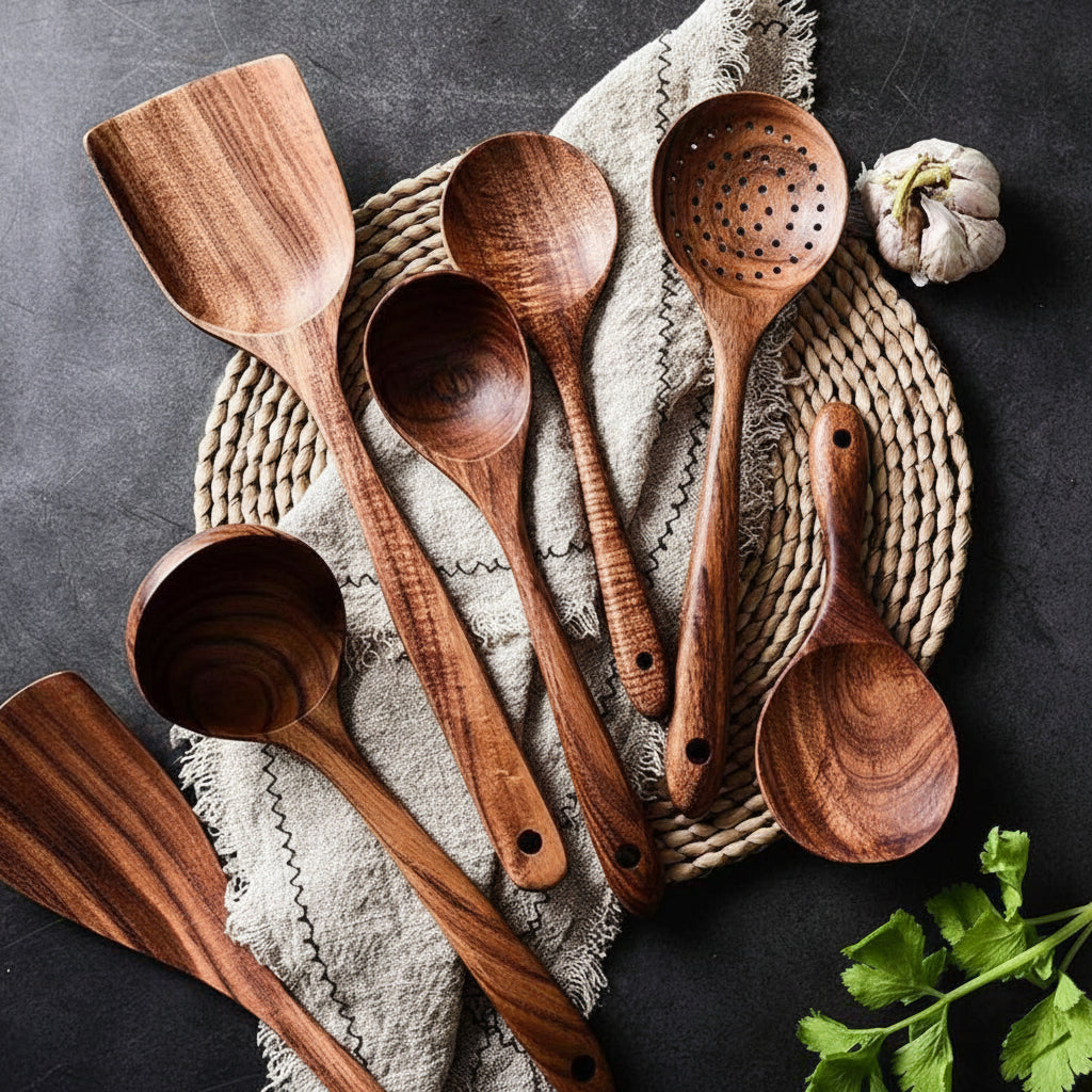 Natural Wood Kitchen Utensil Set Durable Cooking Tools