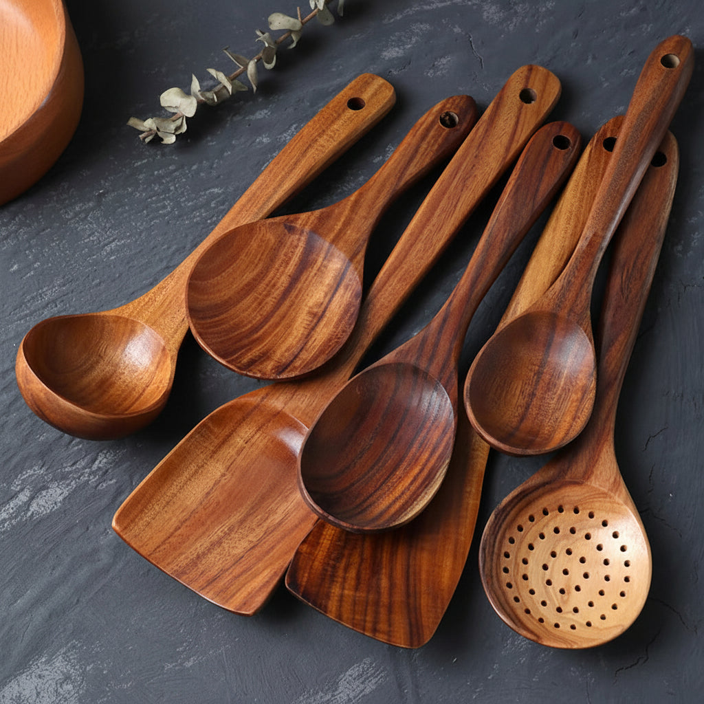 Natural Wood Kitchen Utensil Set Durable Cooking Tools