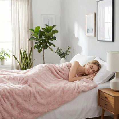 Cozy Pink Plush Rabbit Throw Blanket Set