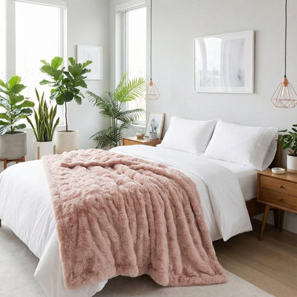 Cozy Pink Plush Rabbit Throw Blanket Set