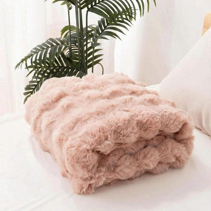 Cozy Pink Plush Rabbit Throw Blanket Set