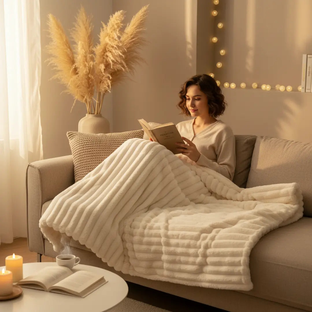 CoralFleece | Cozy Soft Beige Plaid Living Room Blanket for Ultimate Comfort 1