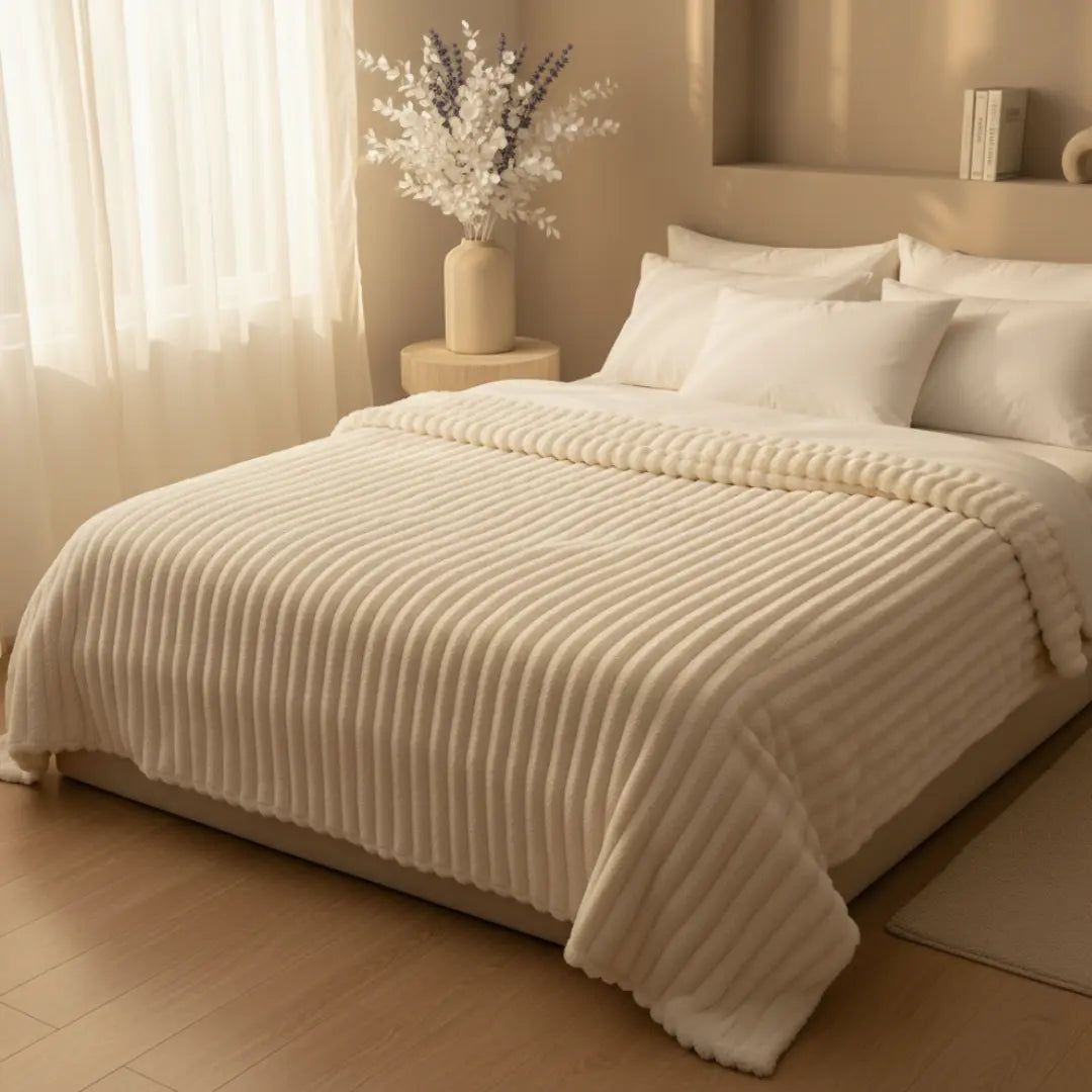 CoralFleece | Cozy Soft Beige Plaid Living Room Blanket for Ultimate Comfort 2