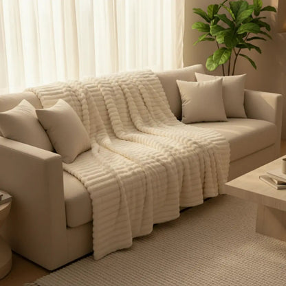 CoralFleece | Cozy Soft Beige Plaid Living Room Blanket for Ultimate Comfort 3
