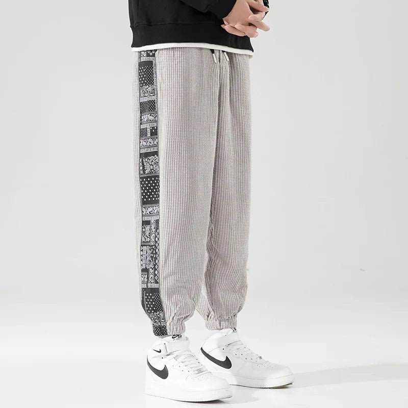 Corduroy Chic | Stylish Relaxed Fit Men's Casual Trousers with Side Print 2
