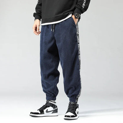 Corduroy Chic | Stylish Relaxed Fit Men's Casual Trousers with Side Print 3