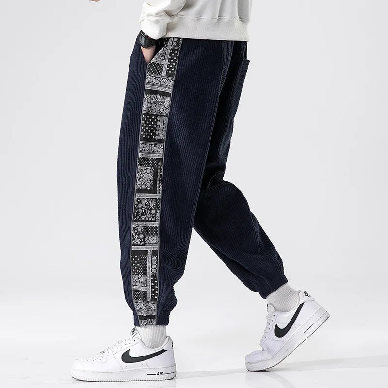 Corduroy Chic | Stylish Relaxed Fit Men's Casual Trousers with Side Print 5