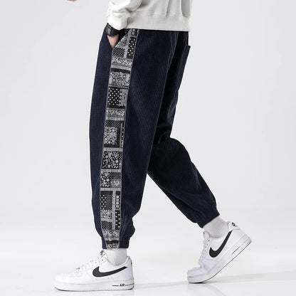 Corduroy Chic | Stylish Relaxed Fit Men's Casual Trousers with Side Print 5