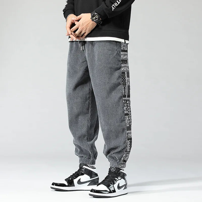 Corduroy Chic | Stylish Relaxed Fit Men's Casual Trousers with Side Print 6