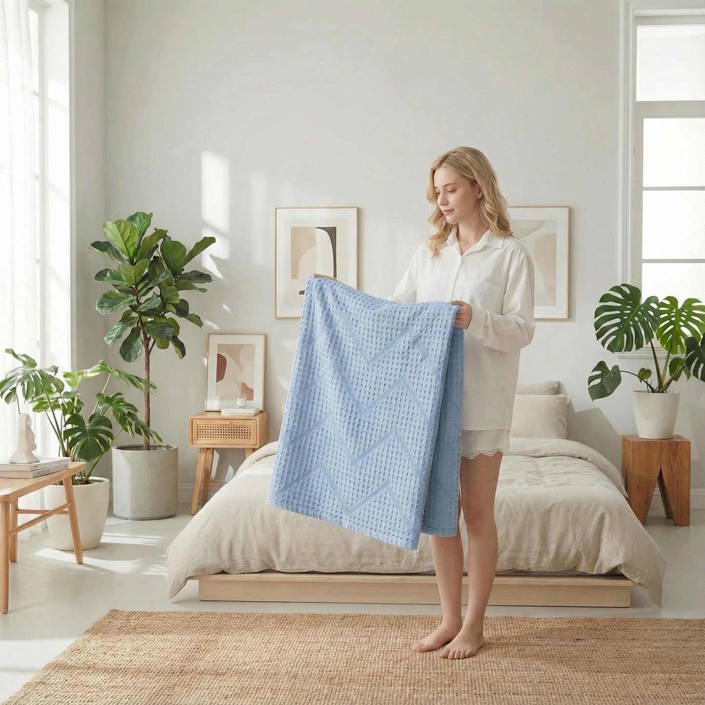 Plush Textured Weave Throw Blanket for Home Decor