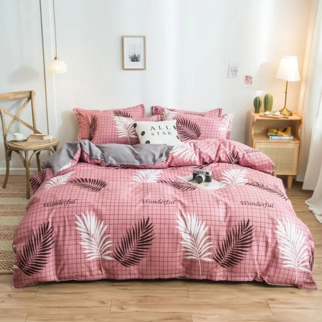 Woven cotton striped duvet cover set in coordinated neutral shades, perfect for minimalist bedroom styling