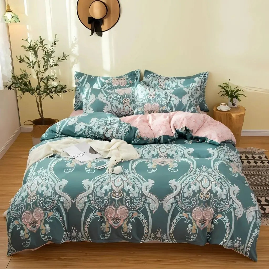 Modern cotton quilt cover with structured striped design, includes matching pillowcases for complete bedroom look