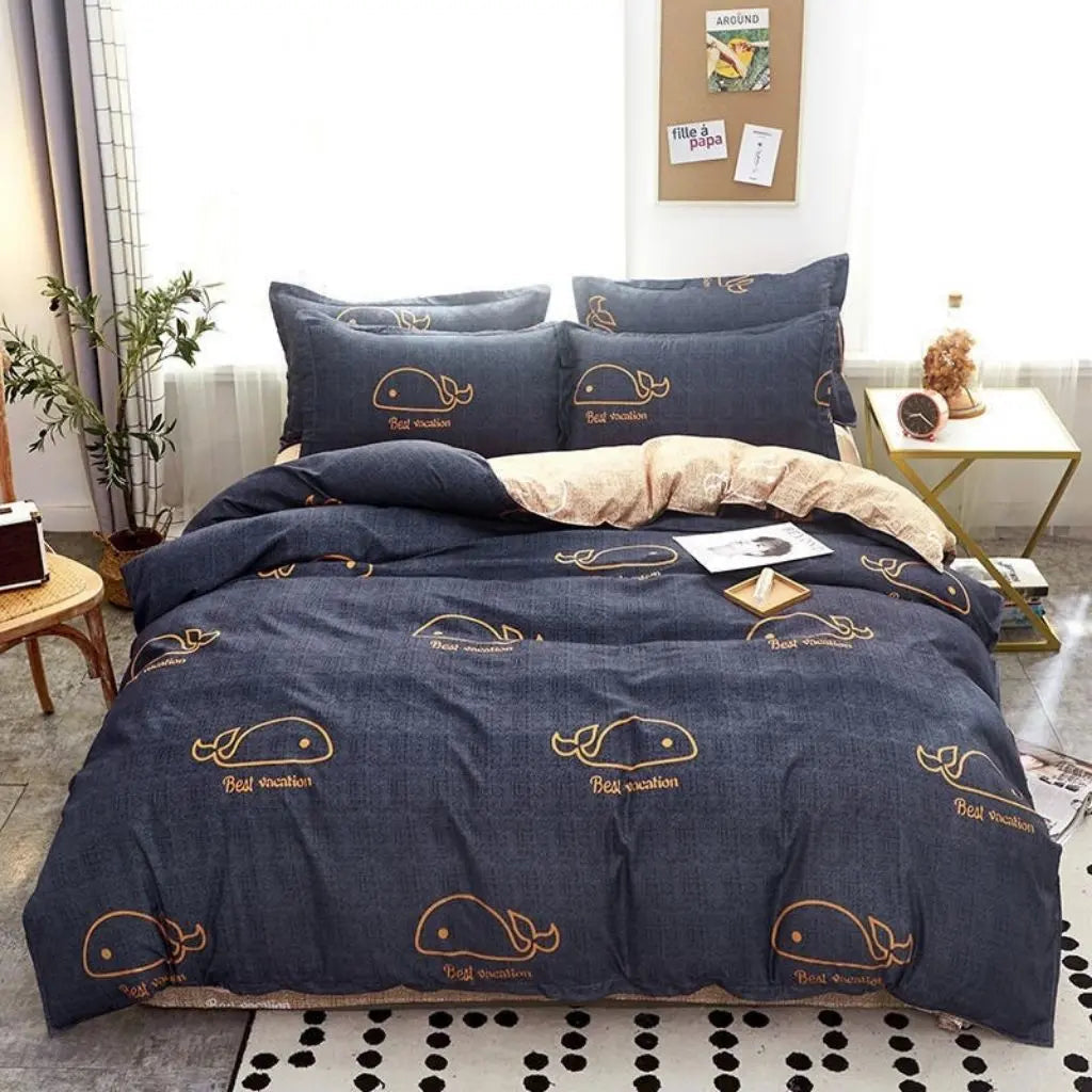 Cotton bedding collection with coordinated striped pattern in warm neutral and cool tones for versatile room styling