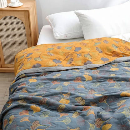 Soft Plush Reversible Blanket with Leaf Design