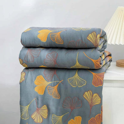 Soft Plush Reversible Blanket with Leaf Design