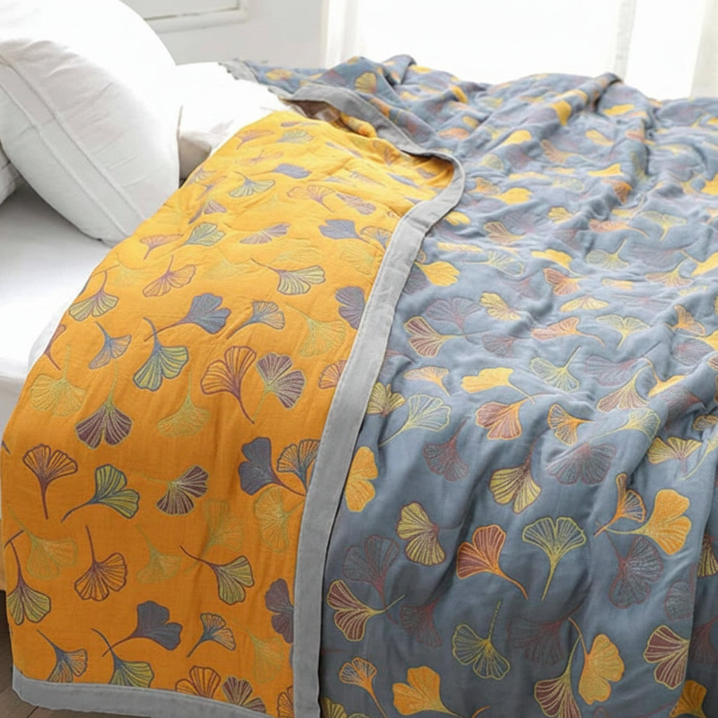 Soft Plush Reversible Blanket with Leaf Design