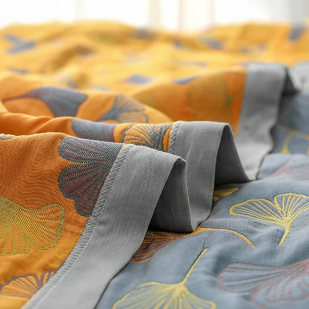 Soft Plush Reversible Blanket with Leaf Design