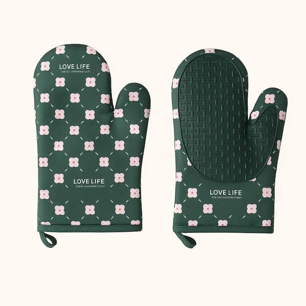 Heat Proof Kitchen Gloves Cotton Silicone Oven Mitts - Lusomart
