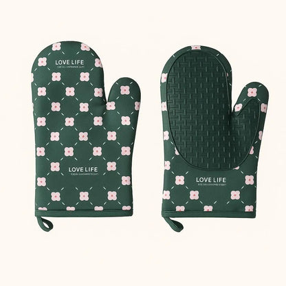 Heat Proof Kitchen Gloves Cotton Silicone Oven Mitts - Lusomart