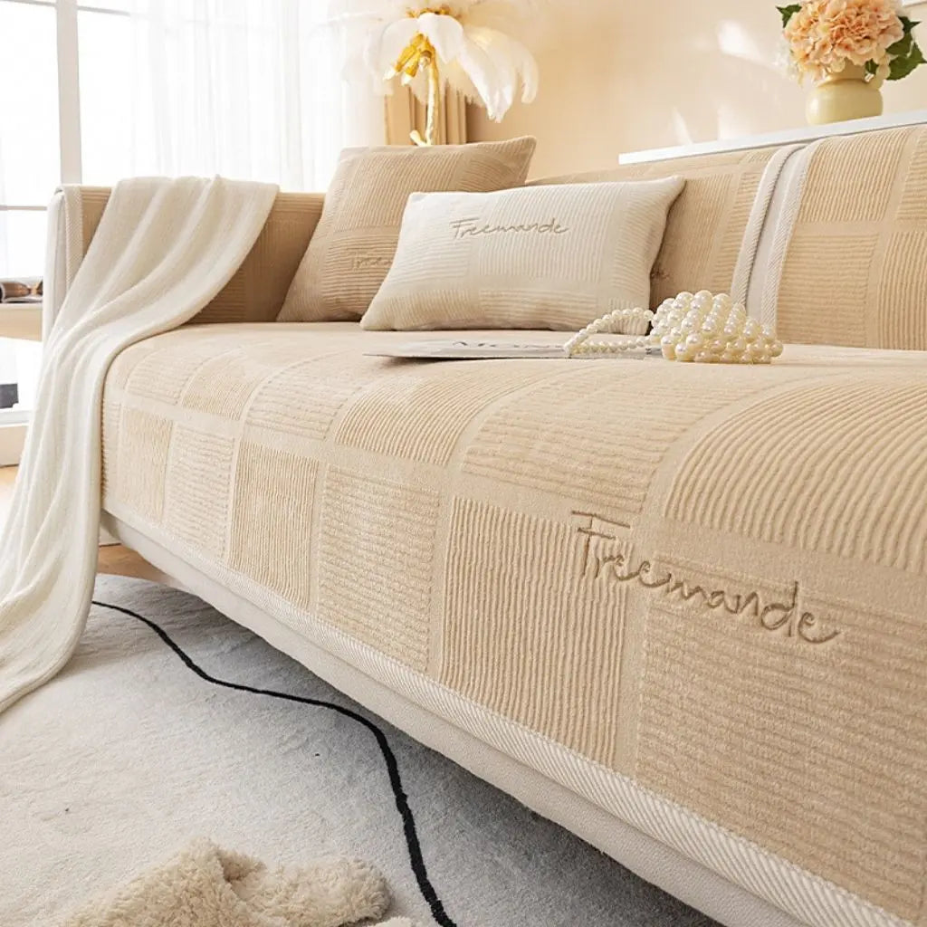 Flannel throw cover with anti-slip design providing warmth and sofa protection