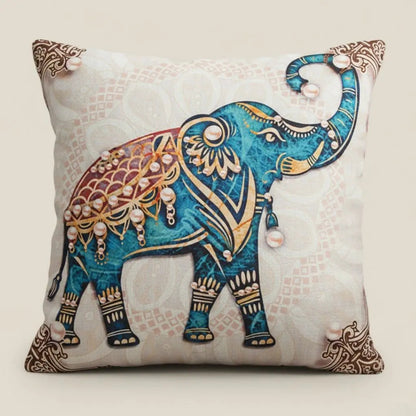 Linen elephant pattern throw pillow decorative cover traditional design soft home furnishing