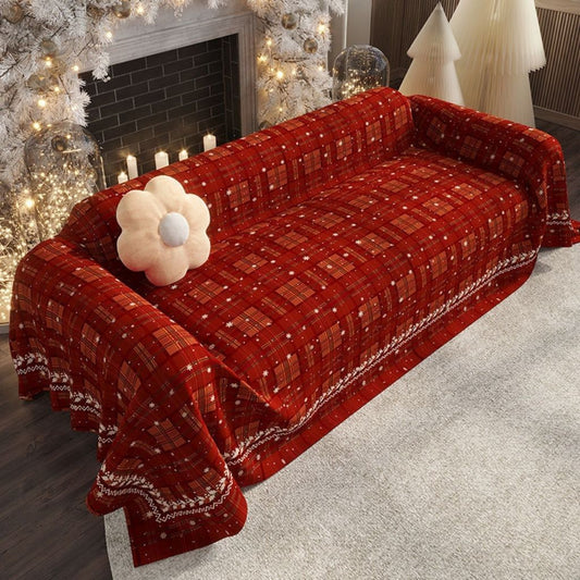 Festive Holiday Quilted Chenille Sofa Cover - Lusomart