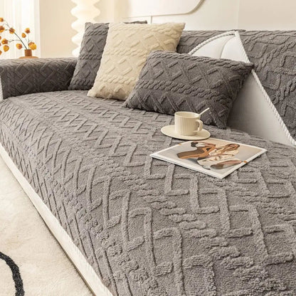  Plush geometric couch protector offering soft comfort for modern interior styling