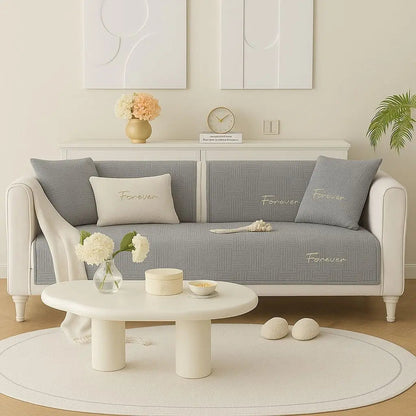 Plush flannel sofa slipcover showing smooth texture and protective coverage