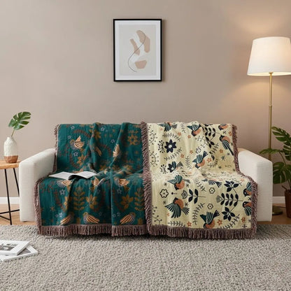 Colorful Bird Print Cotton Couch Throw Cover - Lusomart