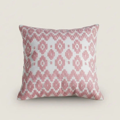 Geometric cotton canvas pillow cover with embroidered spiral motif