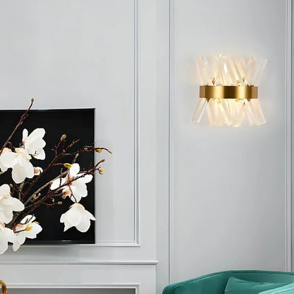 Luxurious Crystal Glass Wall Sconce with Gold Details - Lusomart