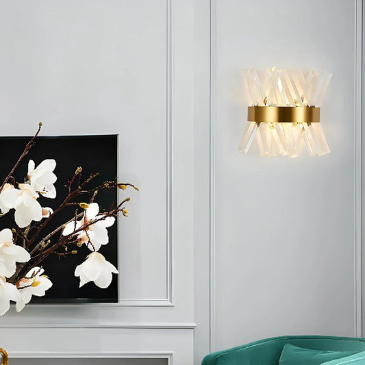 Luxurious Crystal Glass Wall Sconce with Gold Details - Lusomart