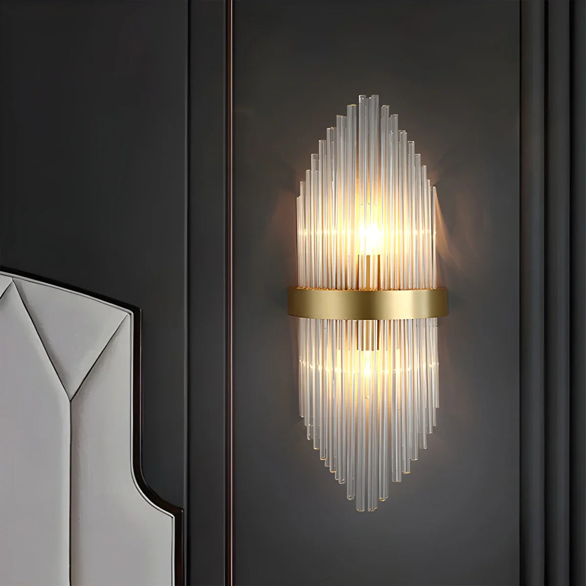 Cristaluxe | Elegant Modern Crystal Wall Sconce Lighting with Golden Accents 10