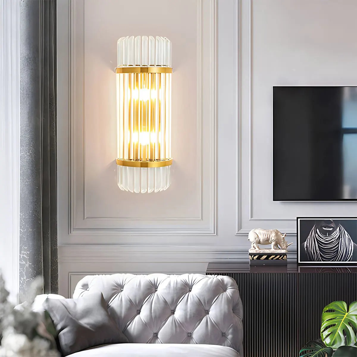 Cristaluxe | Elegant Modern Crystal Wall Sconce Lighting with Golden Accents 12