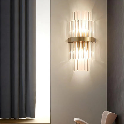 Cristaluxe | Elegant Modern Crystal Wall Sconce Lighting with Golden Accents 14