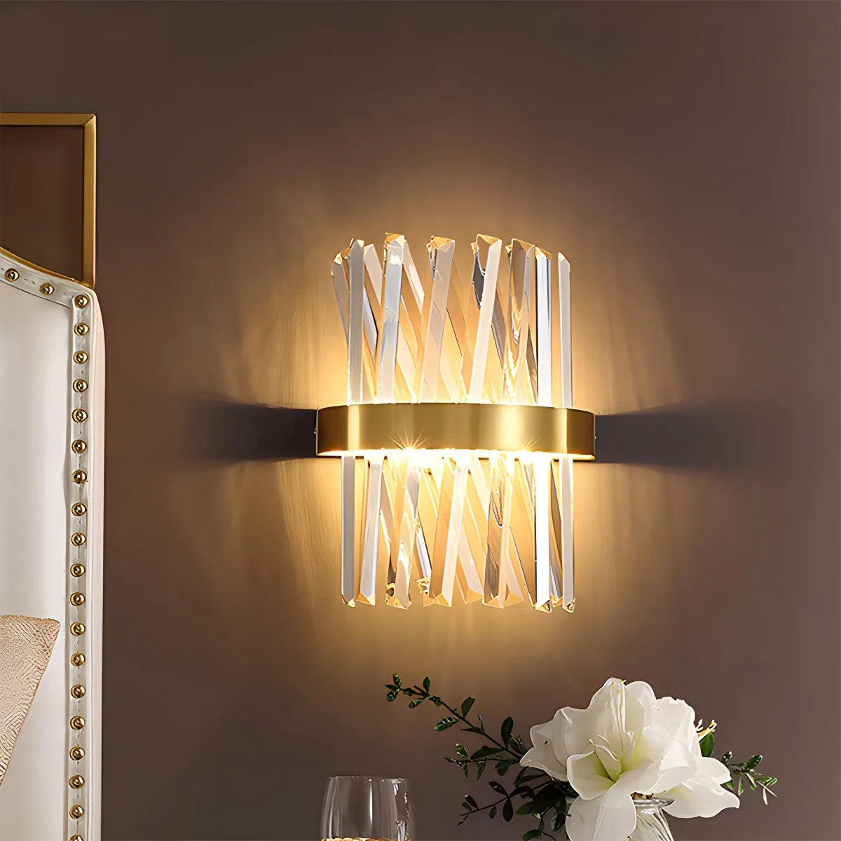 Cristaluxe | Elegant Modern Crystal Wall Sconce Lighting with Golden Accents 17