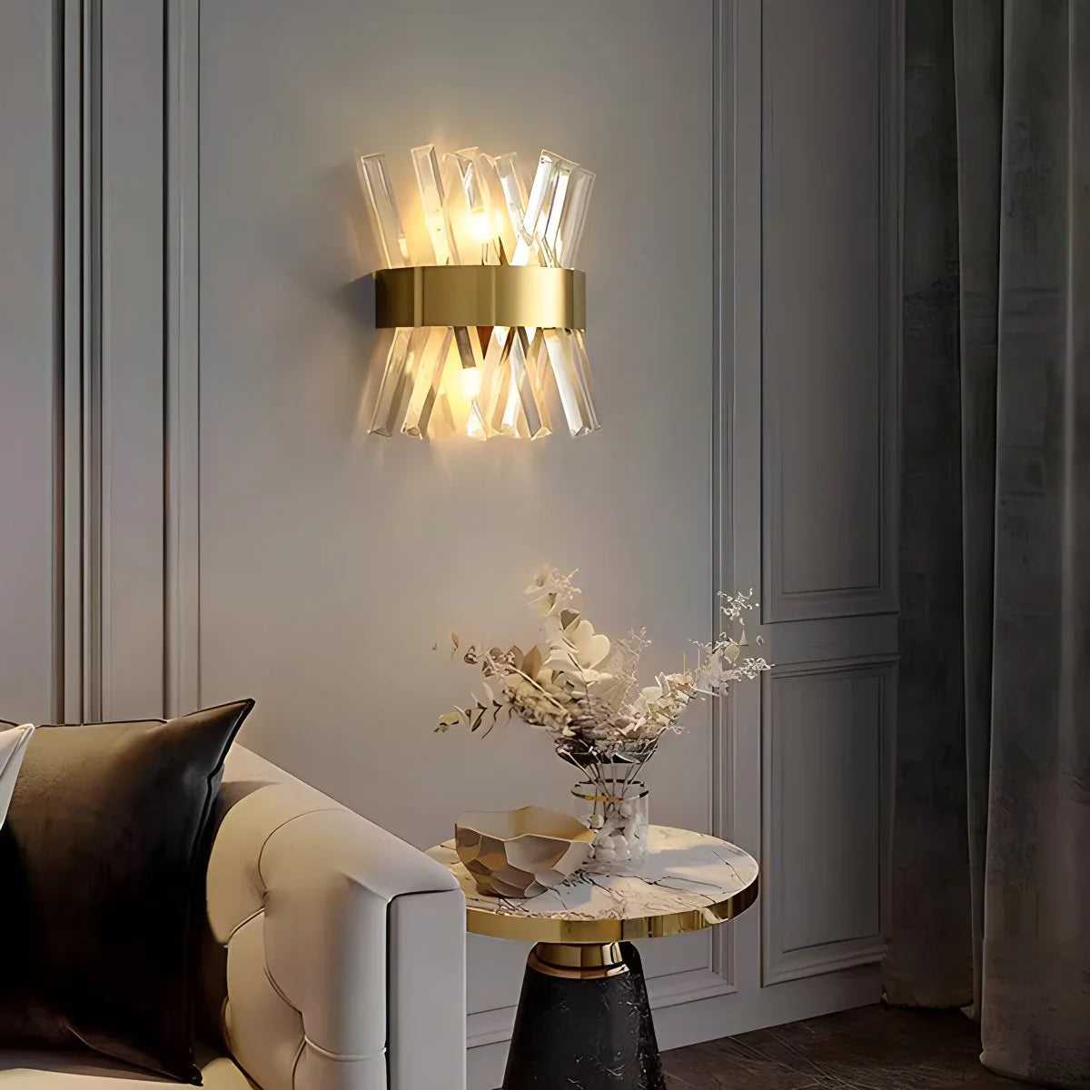 Cristaluxe | Elegant Modern Crystal Wall Sconce Lighting with Golden Accents 4