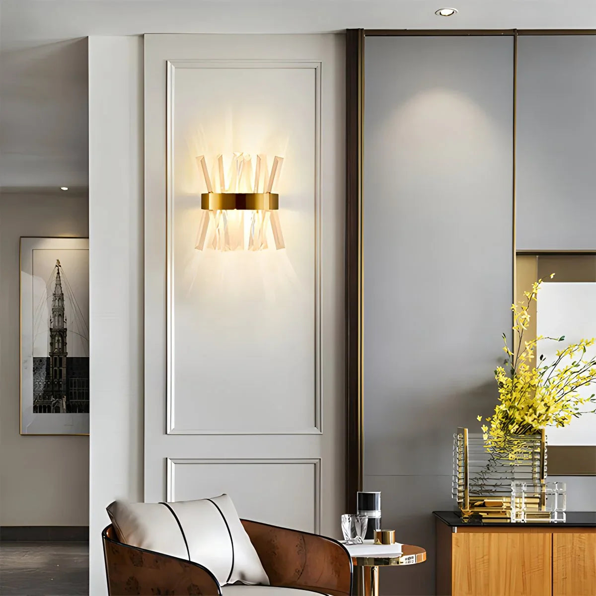 Cristaluxe | Elegant Modern Crystal Wall Sconce Lighting with Golden Accents 5