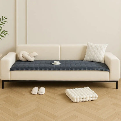 Quilted fleece cushion cover showing thick durable construction for winter sofa protection