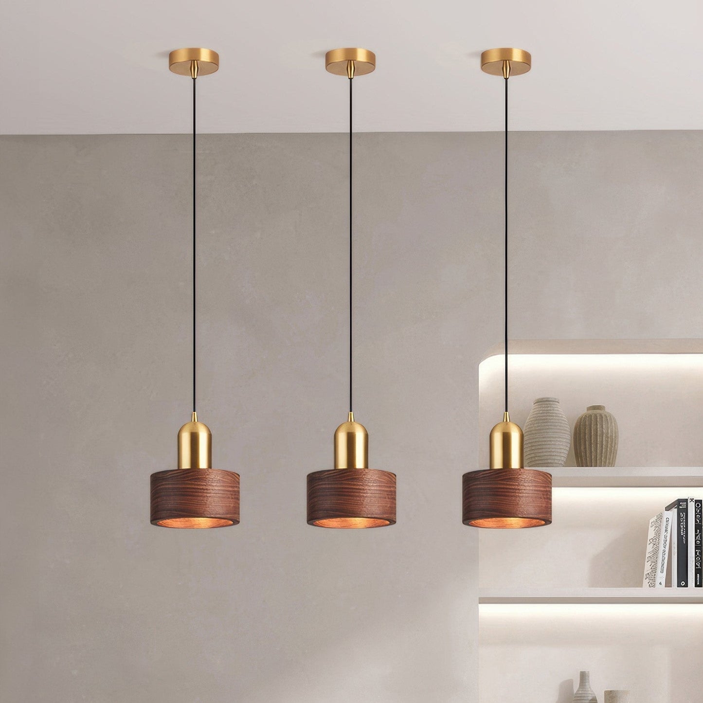 Rustic Wooden Gold Drop Pendant Lighting