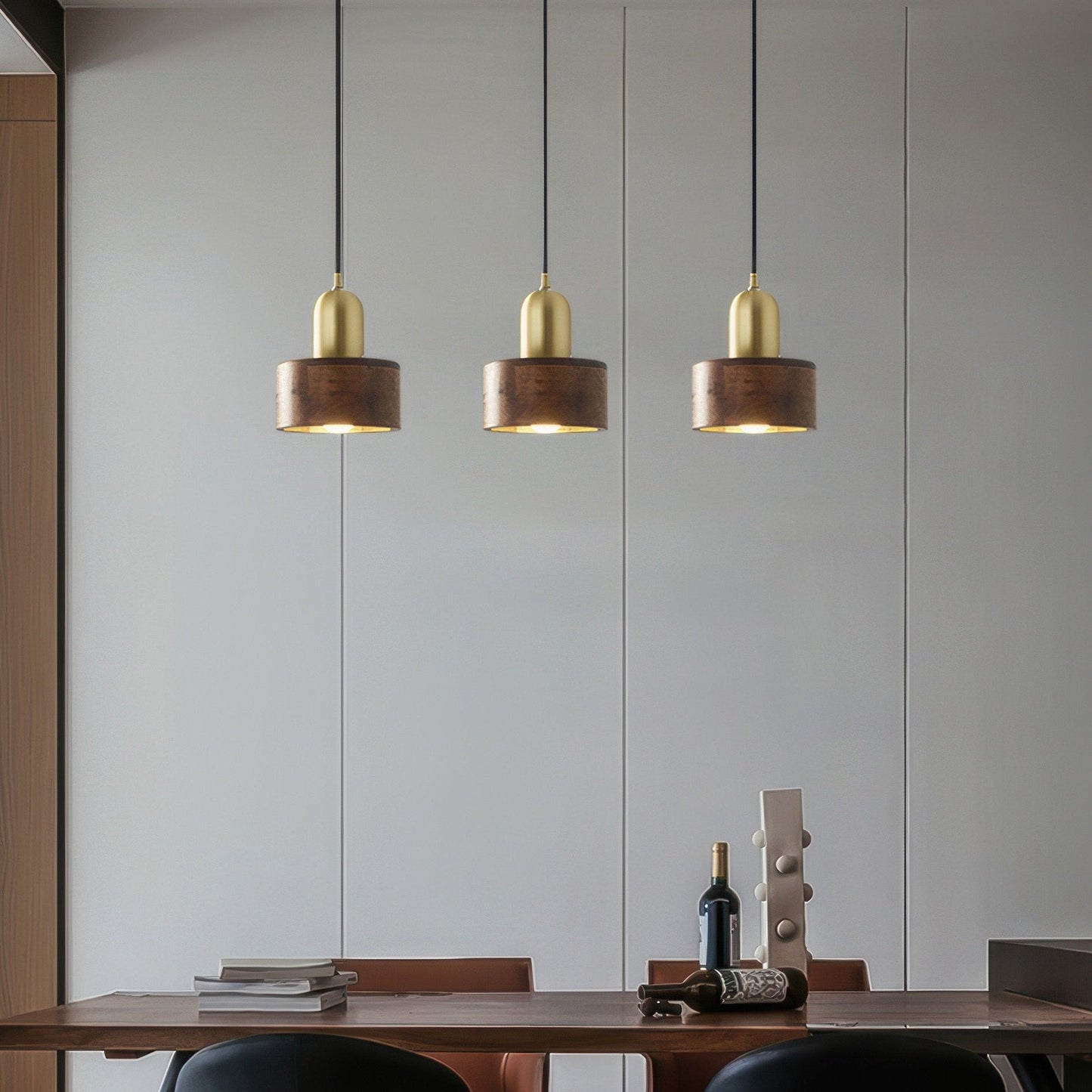 Rustic Wooden Gold Drop Pendant Lighting