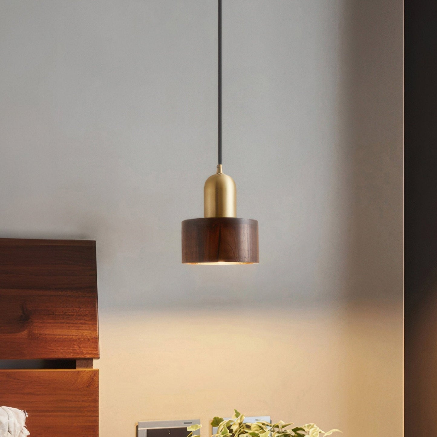 Rustic Wooden Gold Drop Pendant Lighting