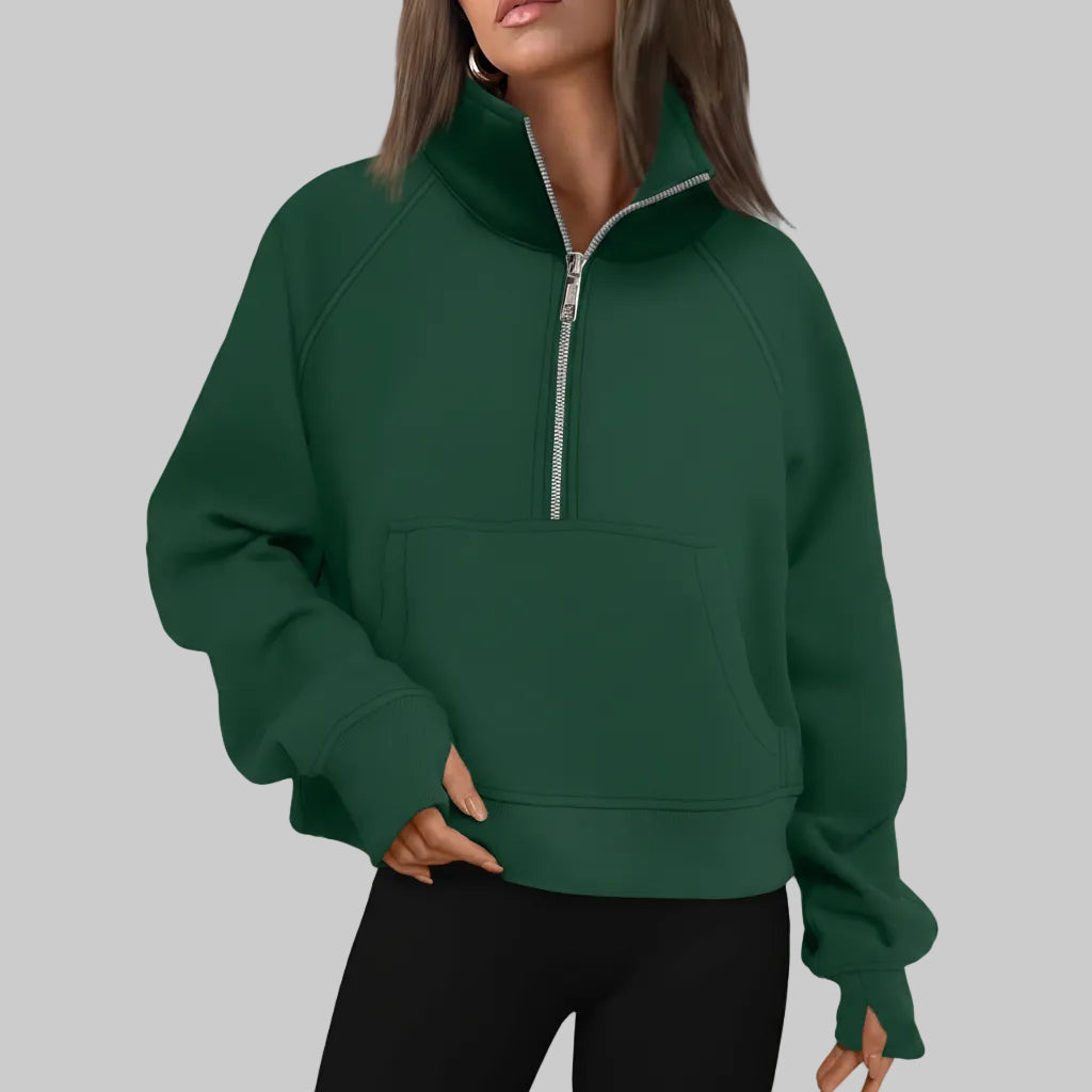 Soft Women's Fleece Pullover Half Zip Crop Top