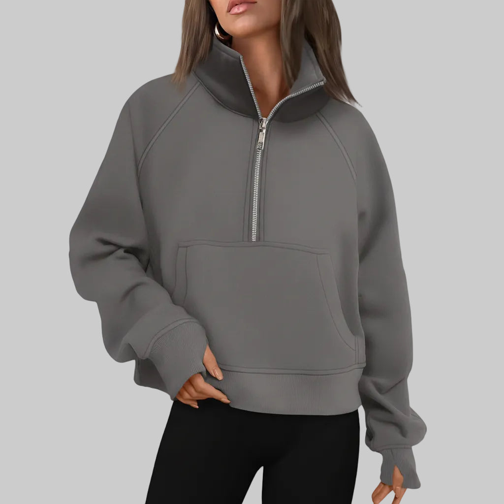 Soft Women's Fleece Pullover Half Zip Crop Top